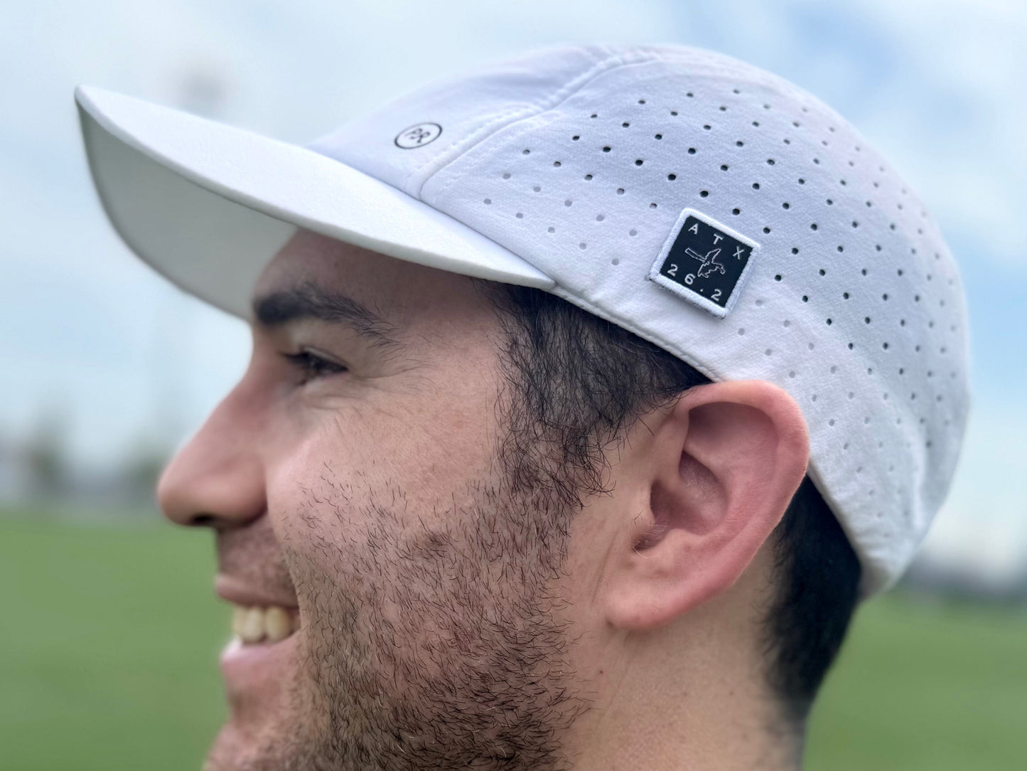 Austin Marathon on white runner hat