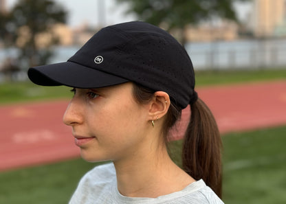 Black 5 Panel Marathon Running Hat  Women