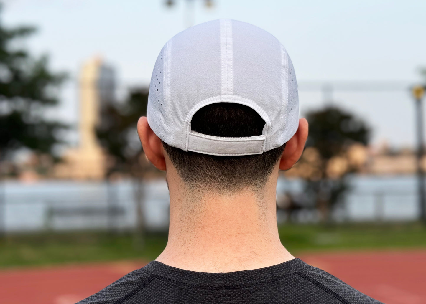 White 5 Panel Marathon Running Hat Velcro