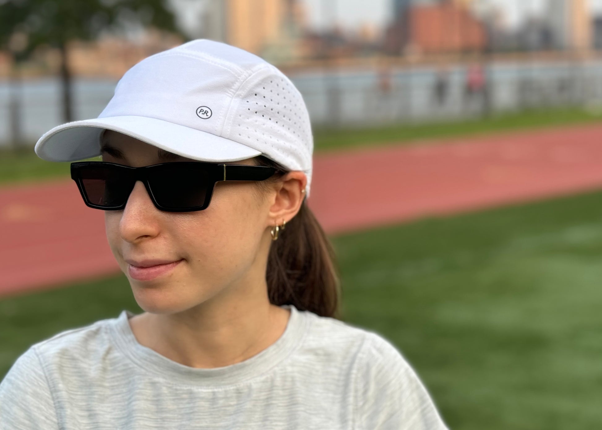 White 5 Panel Marathon Running Hat Women